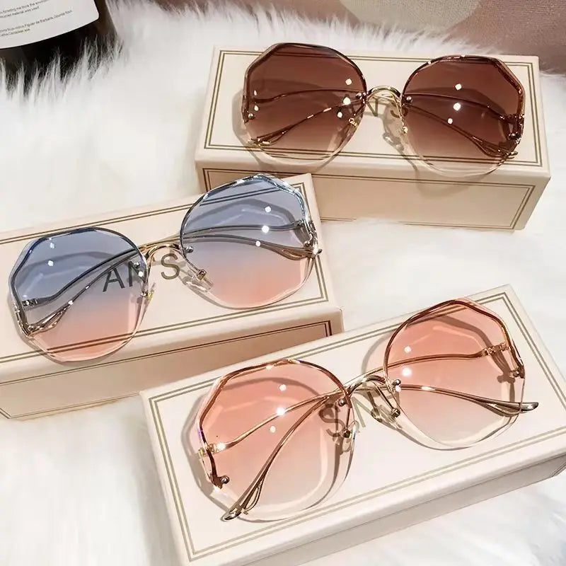 2024 Luxury Round Gradient Sunglasses - Rimless UV400 Fashion Eyewear