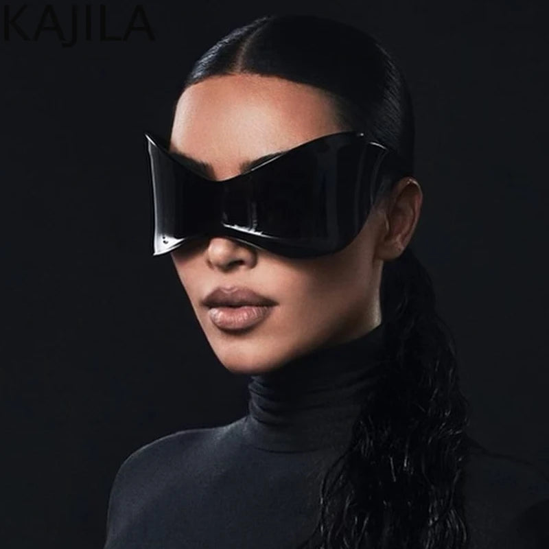 Oversized Y2K Punk Rimless Sunglasses - Futuristic Shield Wraparound Shades